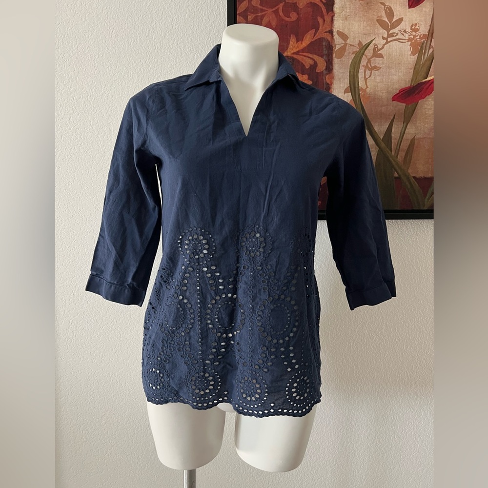 FOXCROFT Navy Blouse Size 4P Small